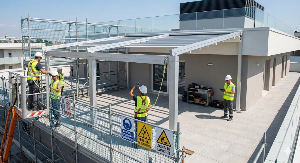 Squadra con dispositivi di protezione in cantiere